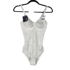 Bali Shapewear Bodysuit Womens 34D White Lace Solutions All-Over Smoothing New