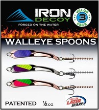 IRON DECOY Steely Spoon Lure 3-Pack - Walleye, Trout, Bass, Salmon, Pike Fishing