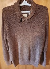 Weatherproof Vintage Men's Brown Sweater Knit Toggle Suede Sz M Cotton Blend