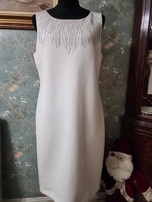 Nwt Calvin Klein Dress Size 14 Ivory Cocktail Party Stretch Beaded | eBay