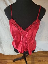 Vtg 90s Gold Label Victorias Secret Camisole Lingerie M Lace Satin Red Y2K