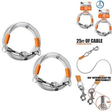 BV Dog Tie Out Cable 25 Feet - Heavy Duty Dog Lead Up 90 Pounds - Reflective