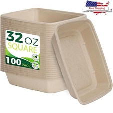 Compostable Bowls 32oz Bagasse Bamboo Leakproof Microwave Safe 150 Count New