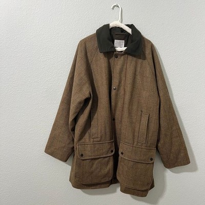 Hackett London Derby Tweed Men's Brown Green Plaid Wool Coat Size 44 / US XL