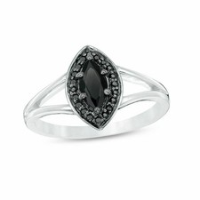 Black Onyx Marquise Cut Engagement Ring with Classic 6-Prong in 925 Silver.