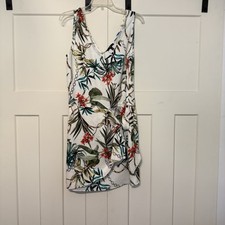 DREW by Anthropologie Womens M Faux Wrap Ruffle Dress Tropical Floral Beach