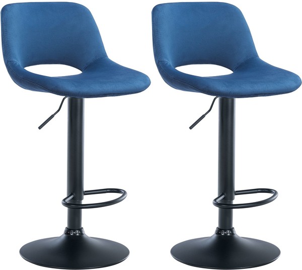 2Er Set Barhocker Camden Samt Schwarz Blau-image