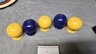 vintage Fiesta ware salt and pepper shakers in butter yellow and cobalt blue