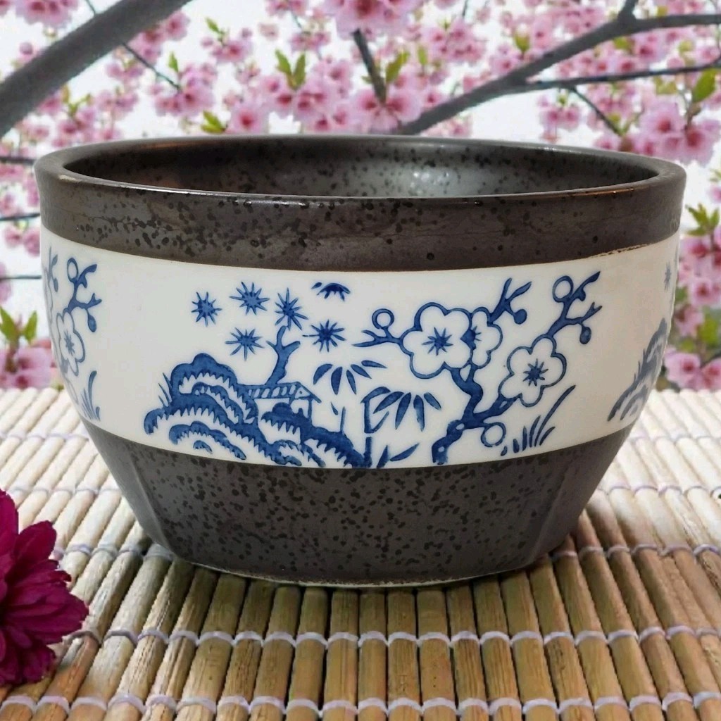 Vtg Japanese Porcelain And Stoneware Bowl Handpainted Raku Style 2.5" Tall EC 