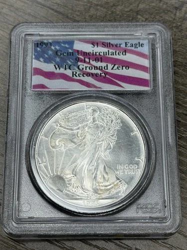 1993 Silver Eagle Uncirculated 9/11 WTC GROUND ZERO RECOVERY COIN 9-11-01