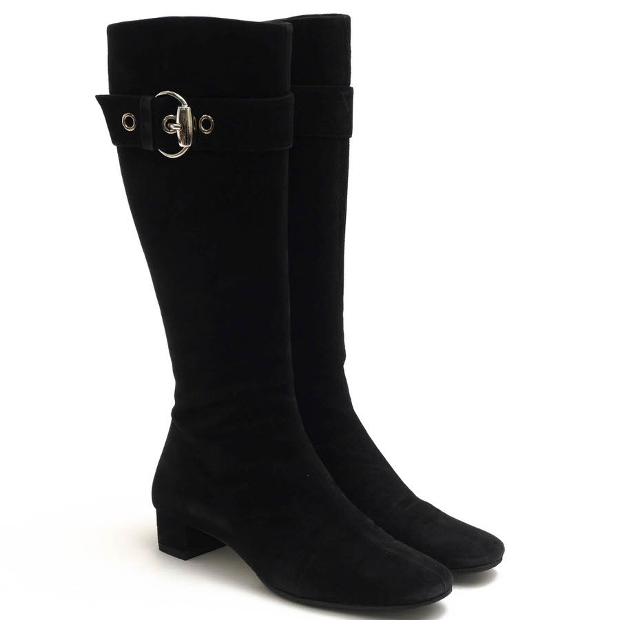 GUCCI Long Boots Shoes EU 35.5 US 5.5 Suede Leather Black Authentic thumbnail 2