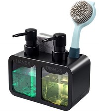 Kitchen Hand Soap and Dish Soap Dispenser Set, Dual Soap Dispenser with Spong...