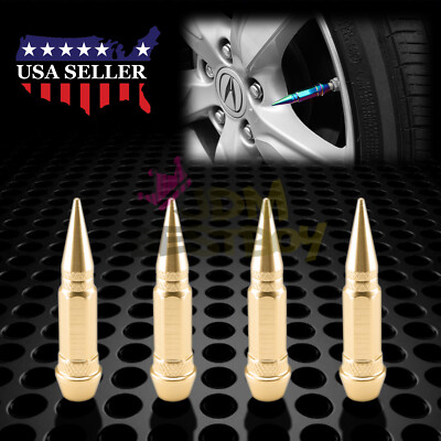 4pcs Champagne Gold Long Spike Valve Stem Caps Metal Thread Wheel Tires TVC28