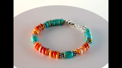 White Fox Creation: Chunky # 8 Turquoise and Spiny Oyster Bracelet - Video 1 of 1