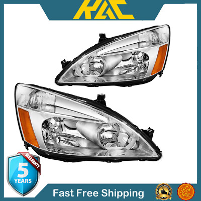 Left+Right Headlights Assembly For Honda Accord 2003-2007 Chrome Housing Lamps