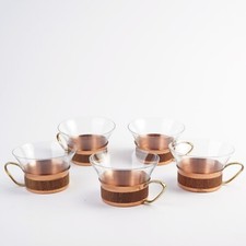 5 Teegläser Tassen - Kupfer Metall - Gläser Set - Vintage - 60er/70er Jahre
