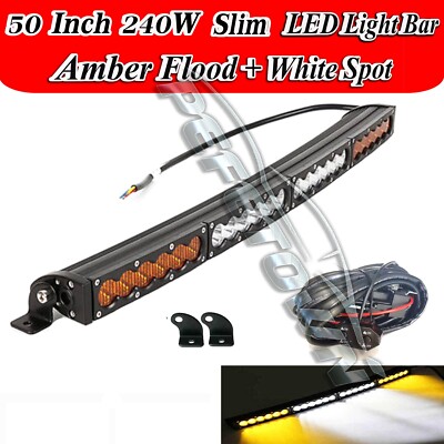 Curved 50Inch LED Light Bar Amber White Combo Offroad Boat Car SUV Truck Lamp 52