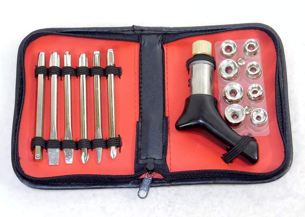 15 Piece Ratchet Sockets Screwdriver Tool Kit w Zippered Faux Leather Carry Case