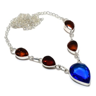 London Blue Topaz, Citrine Gemstone 925 Silver Jewelry Necklace 18'' R-5630