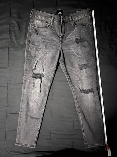 H & M Coupe Moulante Skinny Fit Distressed Men's Black Jeans Size 30 x 32 - Picture 9 of 12