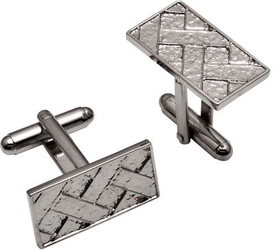 Cufflinks Plated Bright Palladium Rectangular Shape Basketweave Design