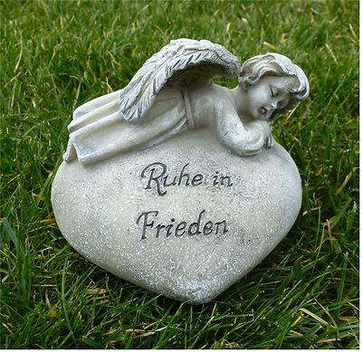 +Grabengel auf Herz Grabschmuck Grabdeko Engel *Ruhe in Frieden* hell-antik 10cm