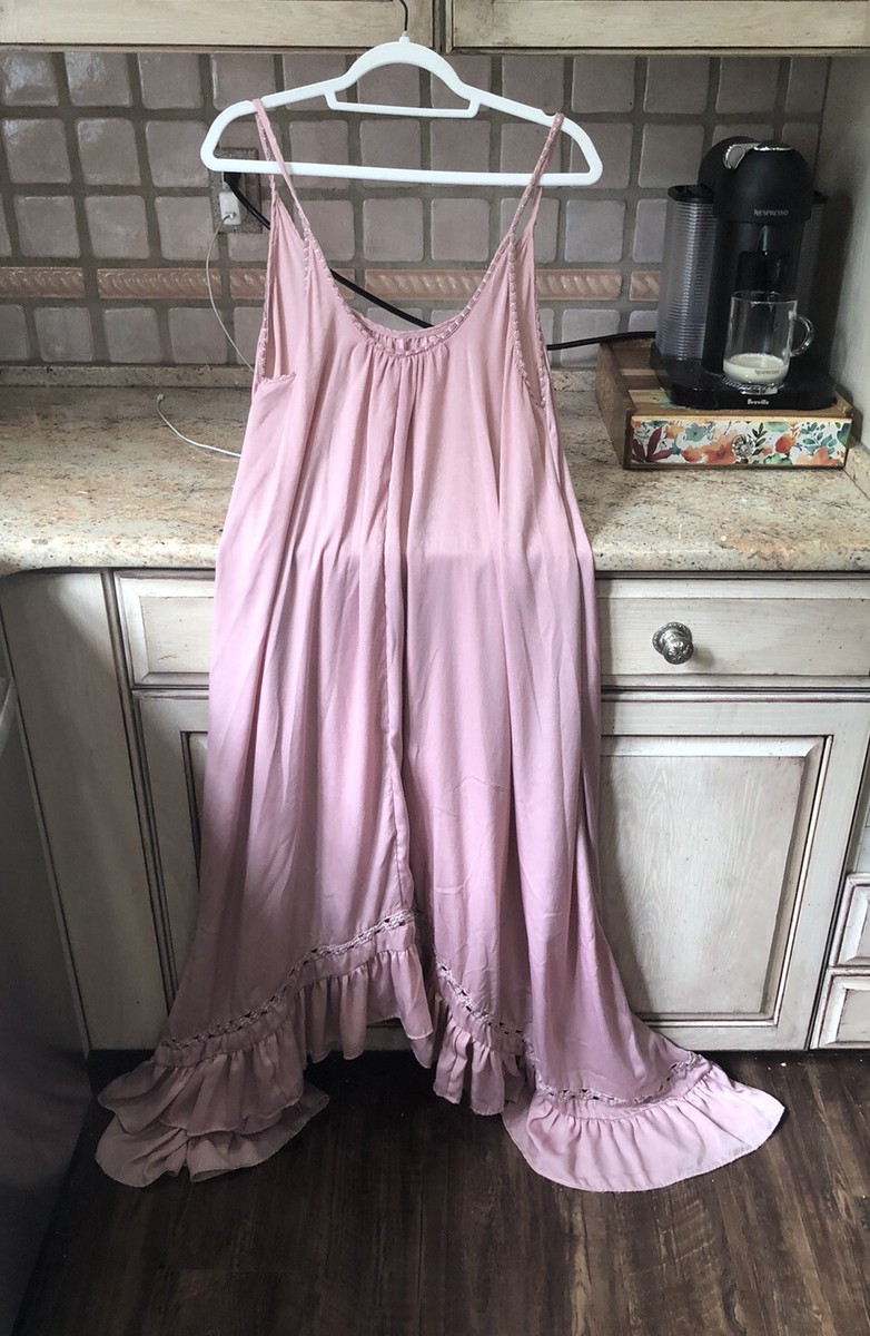 Free People Armor Amor Maxi Slip Dress Pink Ruffle Trim Hi Lo Crochet Hem M  NEW | eBay