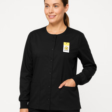 Wonder Work Black Button Down Long Sleeve Snap Front Knit Cuff Scrub Jacket XL