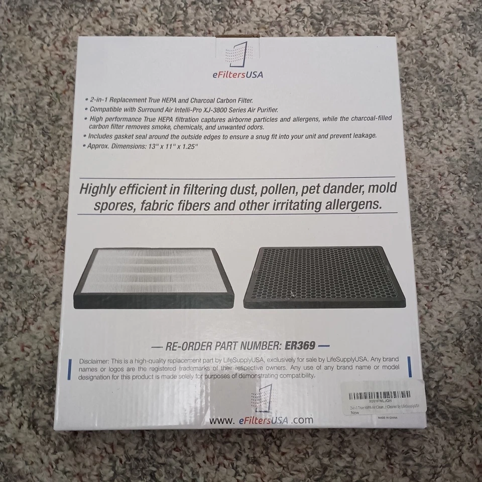 Filtro de repuesto para purificador de aire LifeSupplyUSA 2 en 1 True HEPA + carbón activado Foto 2 de 2