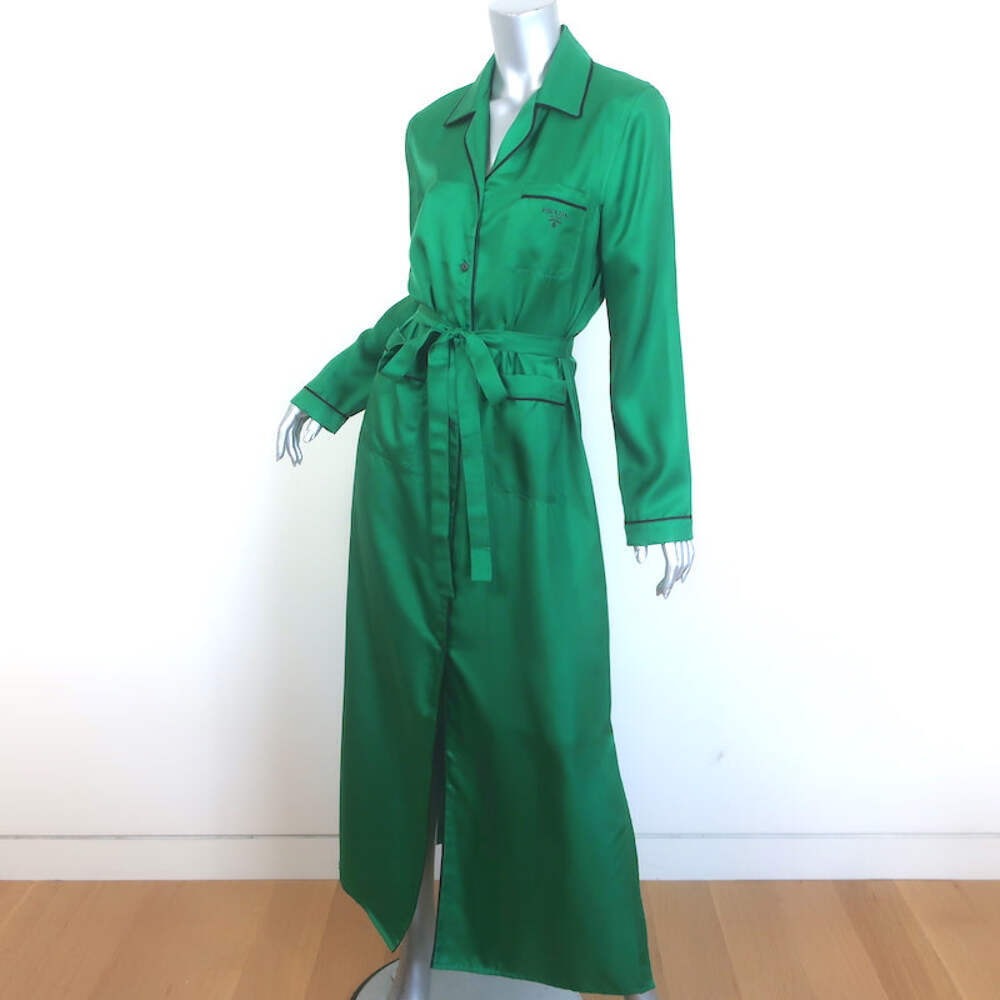 【プラダ・PRADA】Silk twill robe Prada + Feather-Embellished Silk-Twill Robe