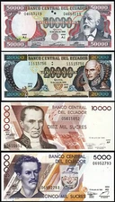 Ecuador 4 Pcs SET, 5000 10000 20000 50000 Sucres 1999, UNC, P-127, 128, 129, 130