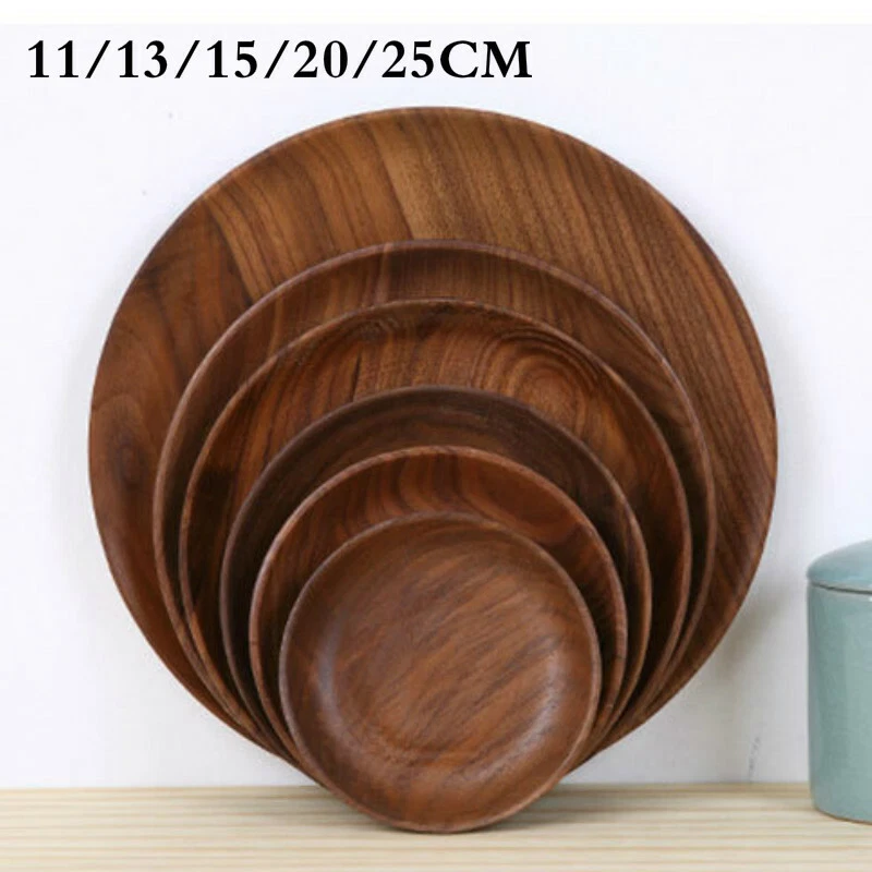 Walnuss Holz Runde Platte Obst Teller Dessert Tee Serviertablett Geschirr - Bild 3 von 4