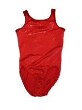 Girl GK Elite Size Child Large CL Solid Red Velour Trim Gymnastics Leotard