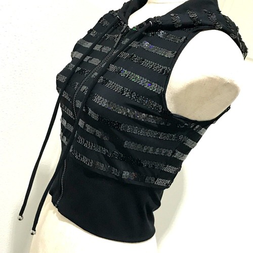 CHANEL 19C Zip up Hooded Vest Black Sequins - Picture 3 of 6