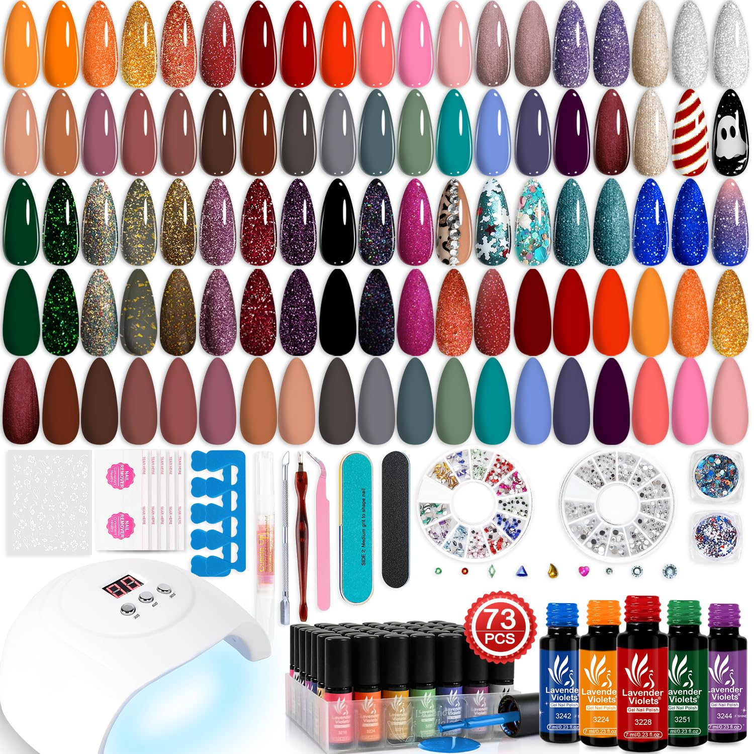 73-Piece Gel Nail Polish Kit with UV Light - 45 Colors, Primer & Builder Gel for Salon-Quality Manicures