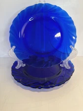 Vereco Duralex Bormioli Rocco Rivage Swirl Cobalt Blue Salad Plates Set of 3