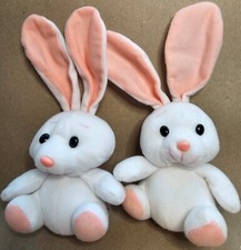 Plush Easter Basket Bunny, White Fur w/Pink Ears Nose, Stuffed Toy 9" w/ Ears