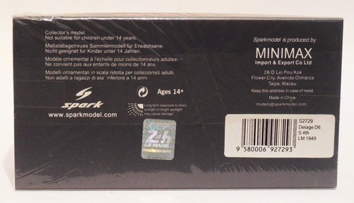 1/43 Spark S2729 Delage D6S # 14 Gerard / Godia-Sales 4th 1949 Le Mans 24 Hour - Picture 2 of 2