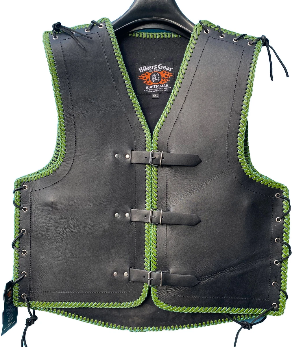 Green leather motorcycle best sale vest