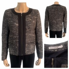 Kookai Striped Black Silver Mix Boucle Zip Up Jacket Size 40 / 12 Uk