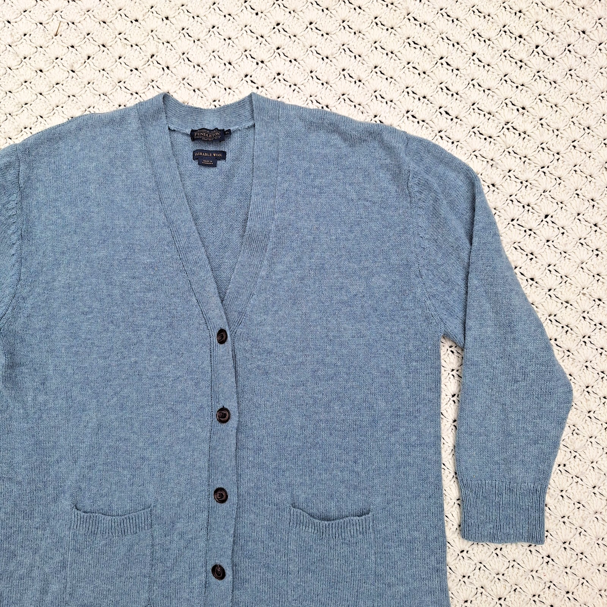 Pendleton Mens Washable Wool Cardigan Sweater Shetland Pockets 