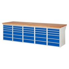 Werkbank mit 30 Sch&uuml;be, Vollauszug, 90:15/150:15, 840x3.000x900 mm, 1 t, Buche