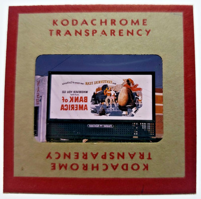 Kodachrome Red Border Slide | *1949* BANK OF AMERICA ICE SKATE Billboard Sign Ad