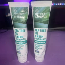 Desert Essence Tea Tree Oil and Neem Toothpaste Wintergreen 3403NDE Lot of 2