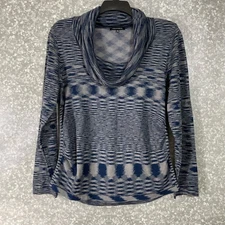 Notations Women's Blue & Gray Ikat Boho Cowl Neck Sweater - Size XL - Lagenlook