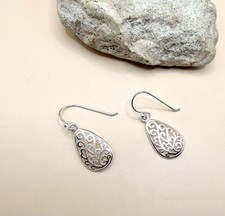 Vintage Sterling Silver 925 Filigree Teardrop Dangle Earrings