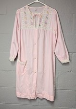 Vintage Night Gown Komar Pink Long Sleeve Lace Lightweight Cotton Made In USA