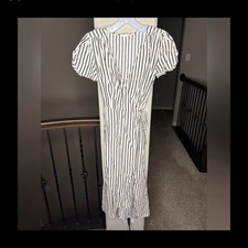 GAP Short Sleeve Midi Wrap Dress Neutral Stripes Size S Dress Contemporary