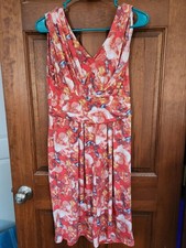 Simply Vara Red Orange  Floral Print Sleeveless Dress  Size Small 
