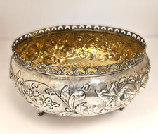 Antique .800 Fine Silver Footed Gold Washed Bowl, 8-1/2'' Diameter X 4-1/2''High